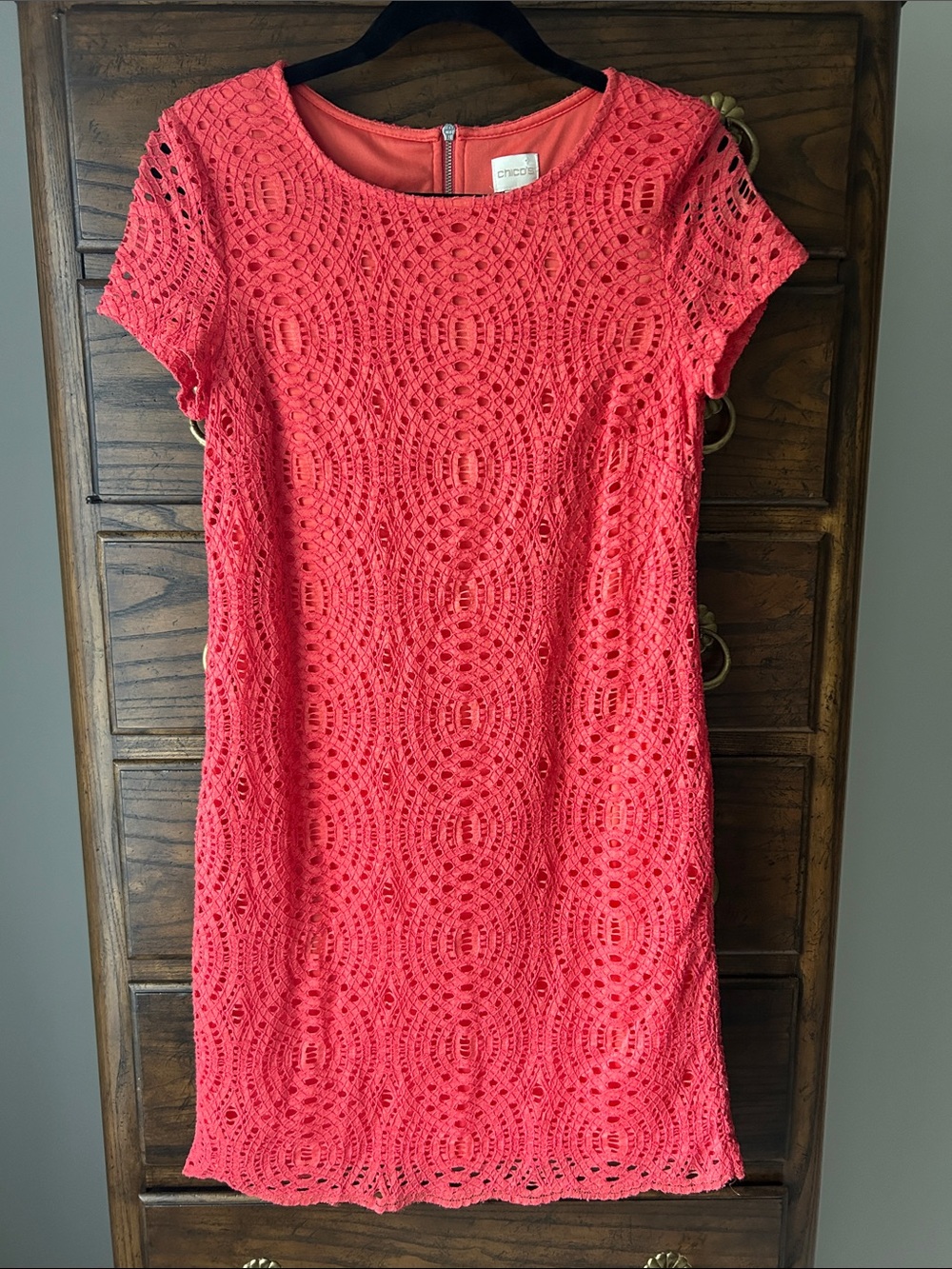 Chico's Coral Crochet Sheath Dress, Size 0.5